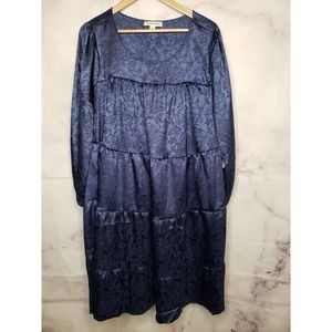 INDIGO ROSE blue floral textured babydoll long sleeve dress 2X